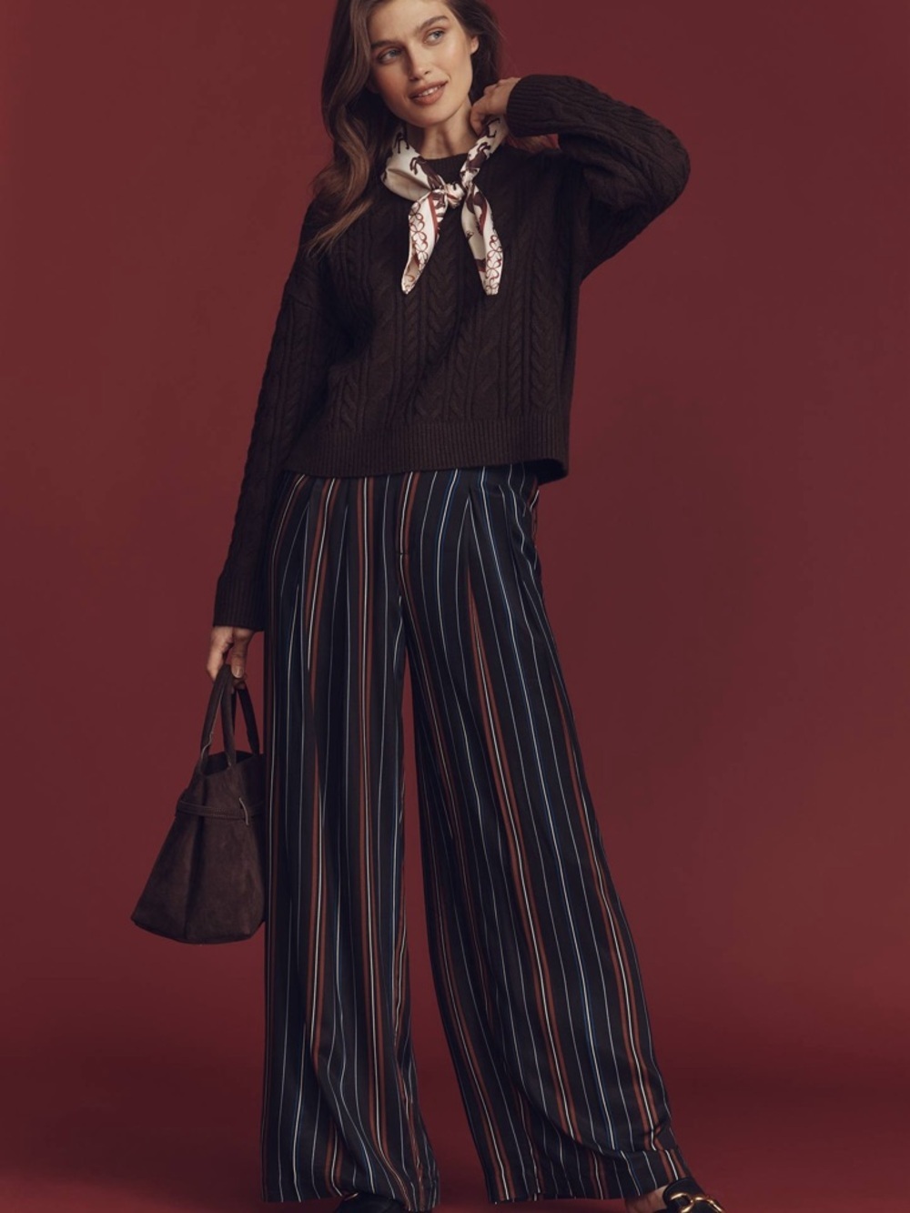 NWT Anthropologie The Avery Striped Silky Pleated Trousers by Maeve Sz XLP - Picture 1 of 11